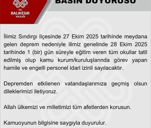 Balıkesir’de okullar deprem nedeniyle 1 gün tatil edildi 1