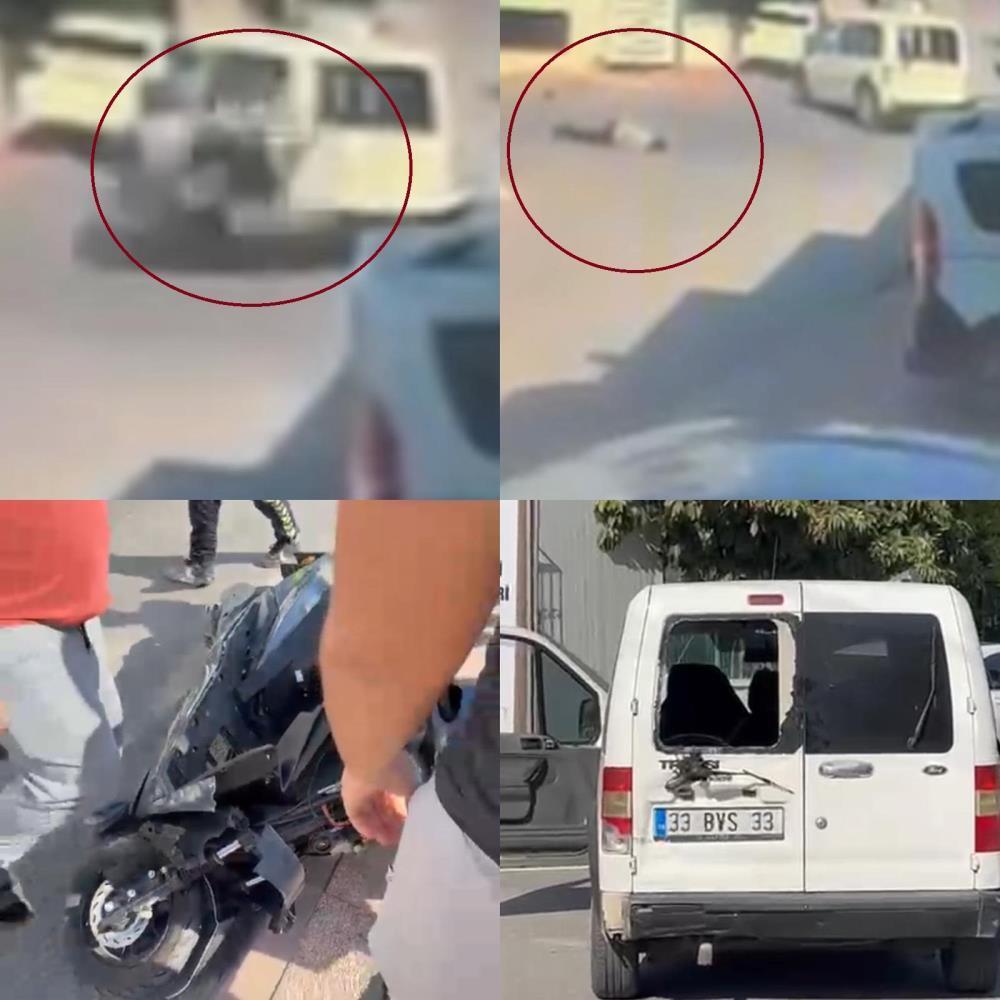 Kaza anı kamerada: Aracın çarptığı motosikletli savruldu