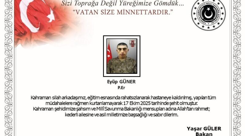 MSB: "Kahraman silah arkadaşımız, eğitim esnasında rahatsızlanarak hastaneye kaldırılmış, yapılan tüm müdahalelere şehit olmuştur" 1