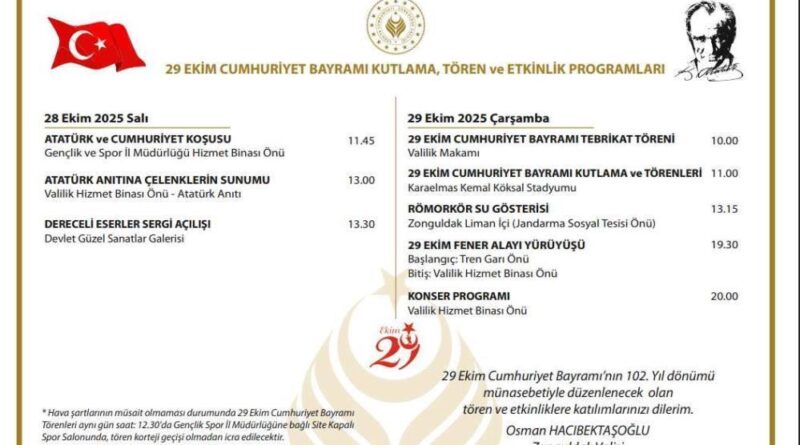 Zonguldak’ta 29 Ekim programı belli oldu 1