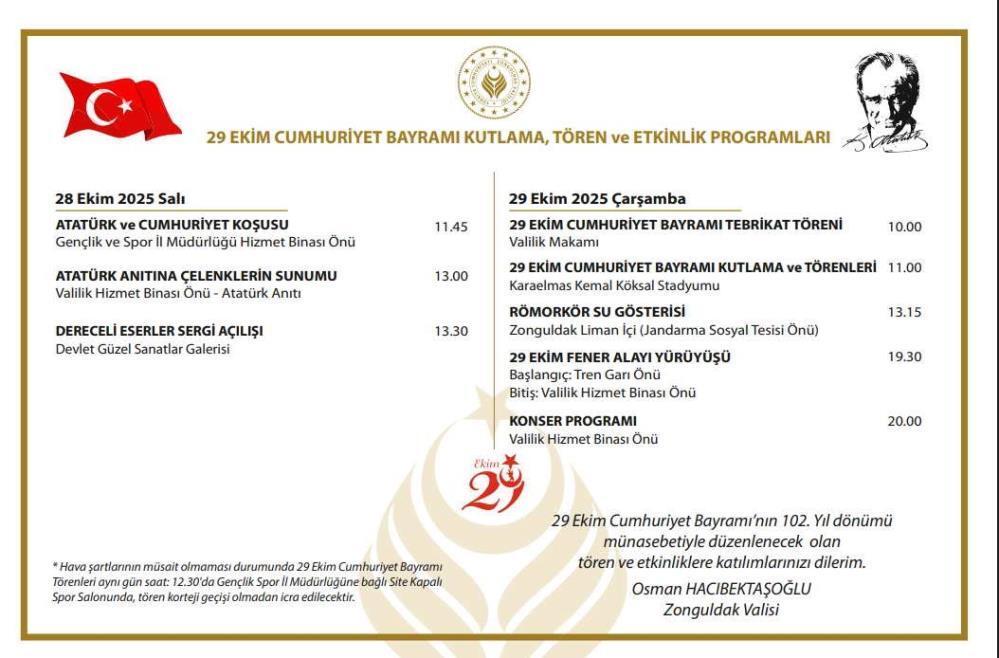 Zonguldak’ta 29 Ekim programı belli oldu