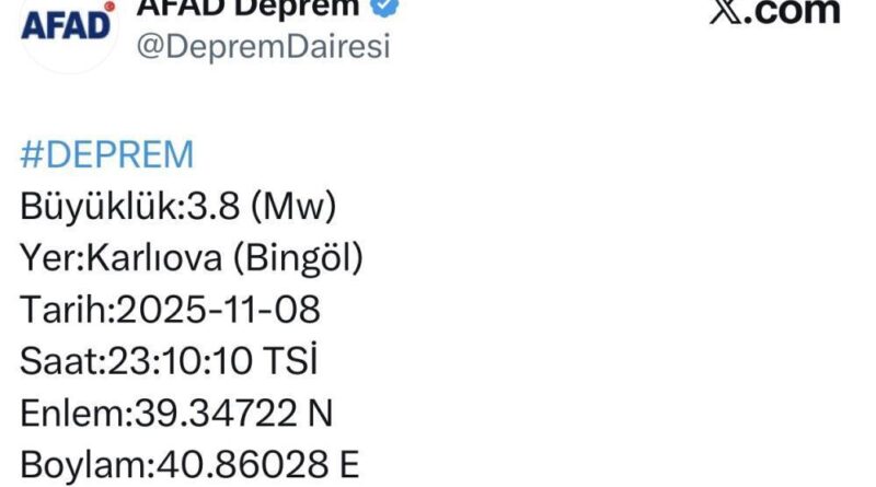 Bingöl’de 3.8 büyüklüğünde deprem 1